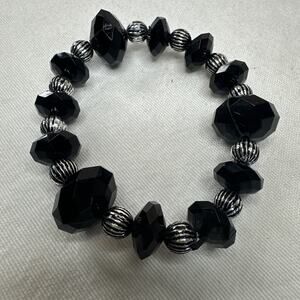 Stretch Black Faceted Beaded Bracelet Costume Jewelry Spacer Saucer Bead